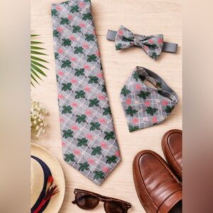 MEEKS Flamingo Tie & Bow Tie Set Handmade Kentucky Derby Wedding Novelty